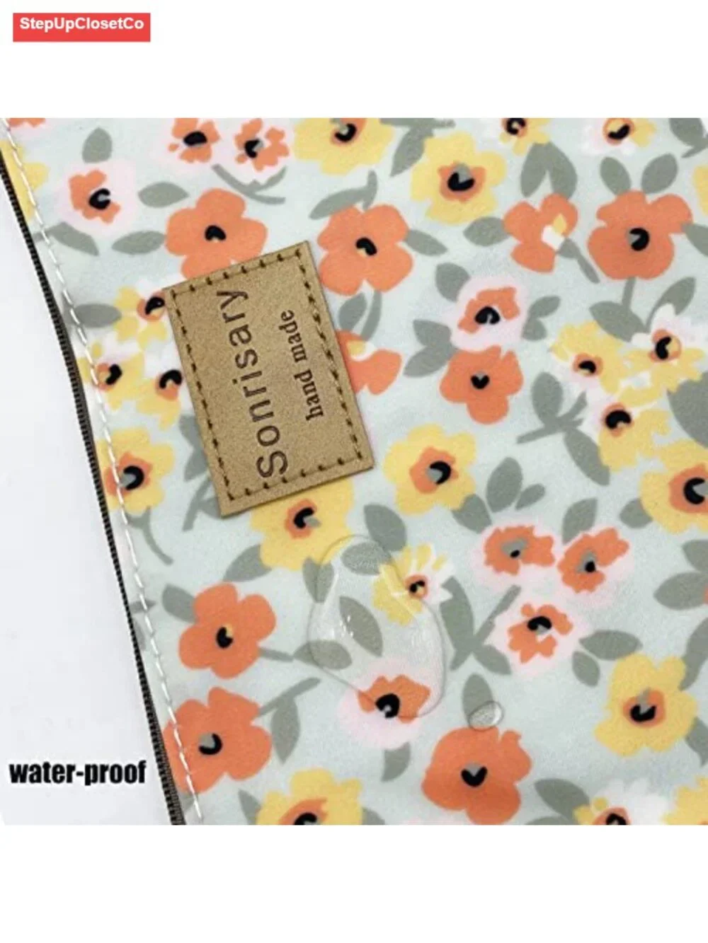 Waterproof Floral Print Cosmetic Bag Carry Case with Zipper